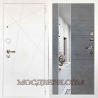 Входная дверь Соната шагрень белая №97 бетон серый с зеркальной вставкой