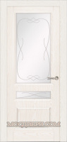 Межкомнатная дверь Ситидорс Малахит-2 стекло белое гравировка вуаль Ясень белый