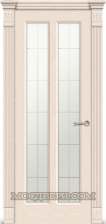 Межкомнатная дверь Ситидорс Крит-2 стекло белое клекта с гравировкой Ясень кремовый