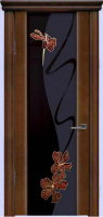 Межкомнатная дверь Палермо-3 стекло Клематис-1 красное без фьюзинга рисунок односторонний Темный орех тон 1